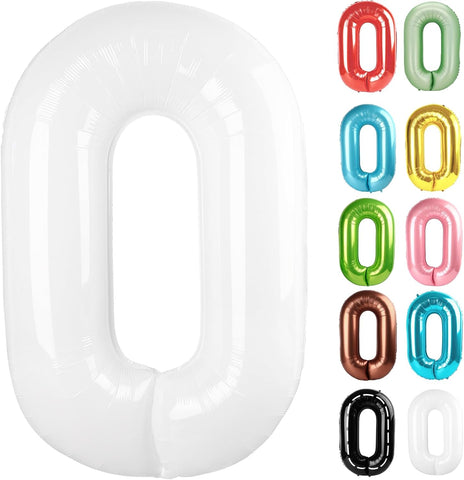 White Number 0 Balloon 40 Inch - 0 Balloon Number, 0th Birthday Decorations