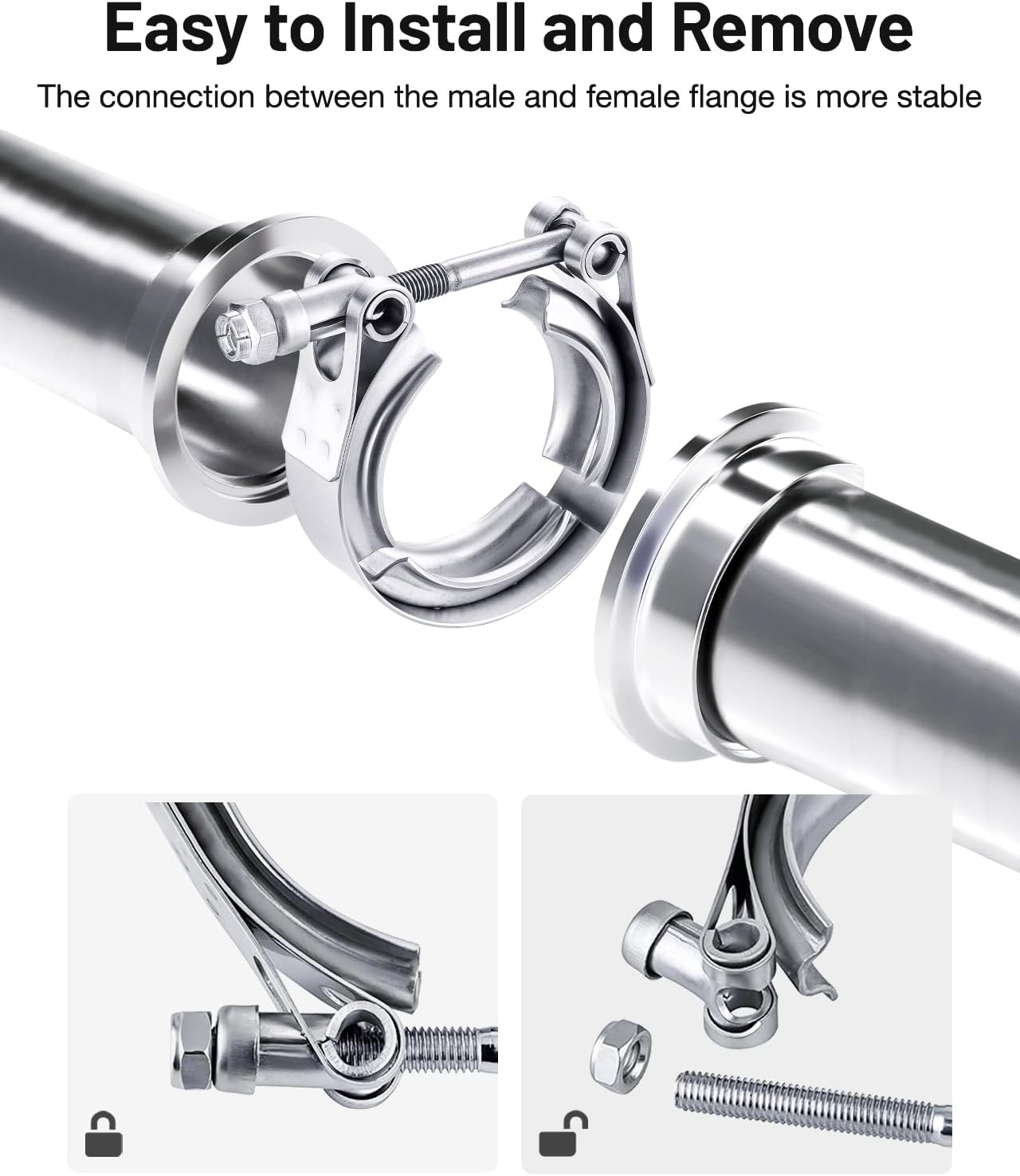EVIL ENERGY V Band Clamp with Flange Male Female Stainless Steel (2, 1.75")