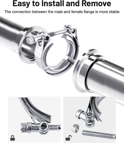 EVIL ENERGY V Band Clamp with Flange Male Female Stainless Steel (2, 1.75")