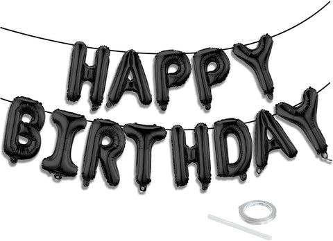 Black Happy Birthday Balloon Banner Set -16 Inch Foil Letters Balloons, Reusable Birthday Decorations and Party Supplies, Suitable for Men and Women's Birthday Decorations，Party Backdrop