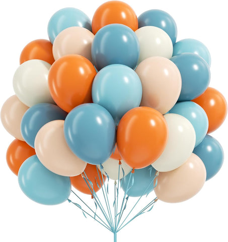 12inch Blue and Orange Balloons with Blue Orange White and Nude Balloons
