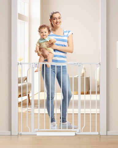 34" Tall Baby Gate No Drilling, Auto Close Dog Gate Indoor, White