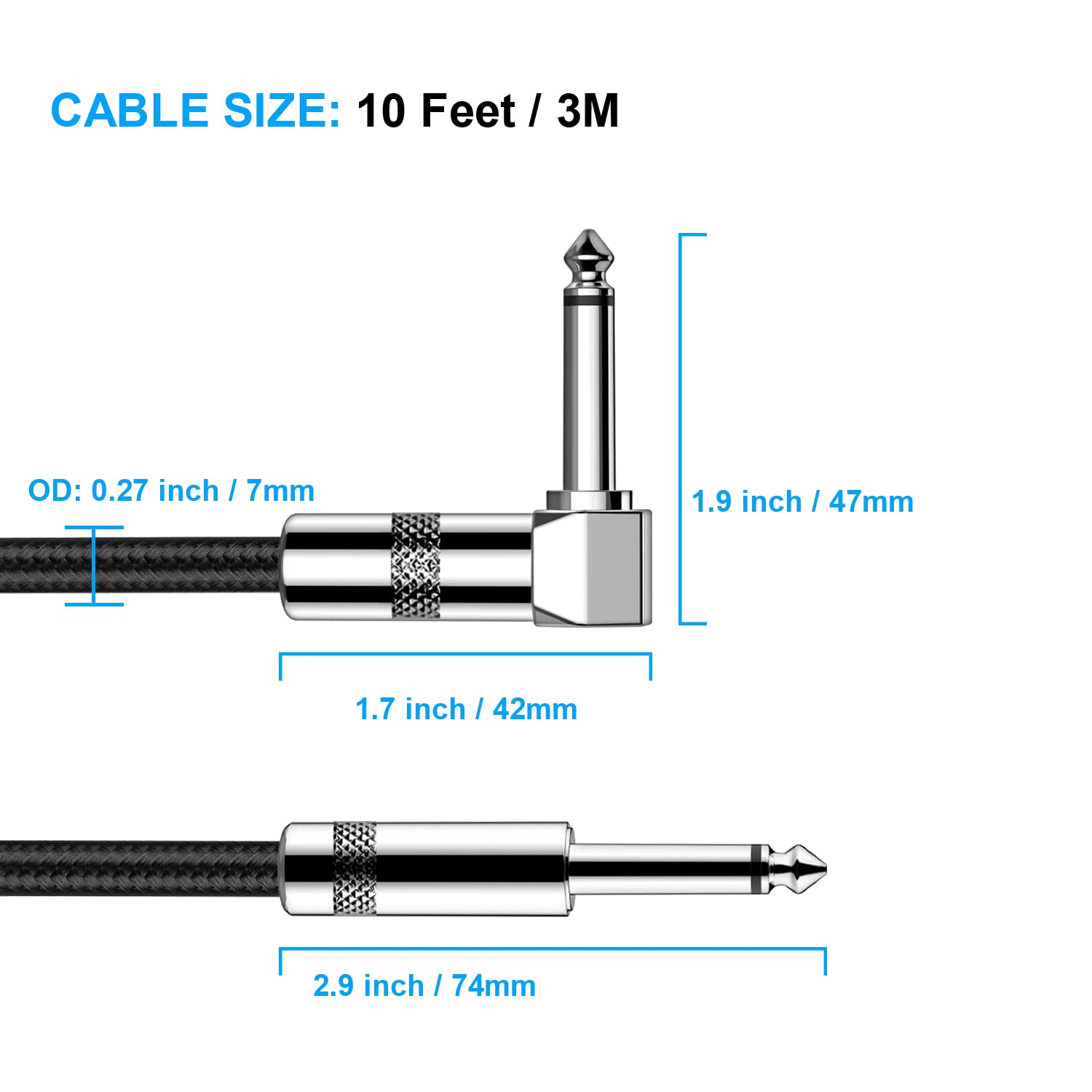 New Bee Guitar Cable 10ft Electric Instrument Bass AMP Cord