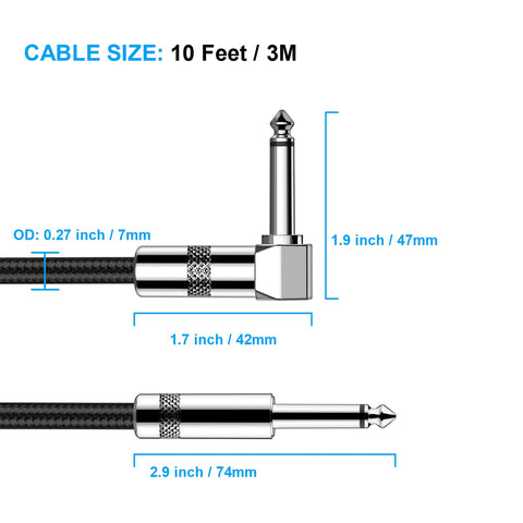 New Bee Guitar Cable 10ft Electric Instrument Bass AMP Cord