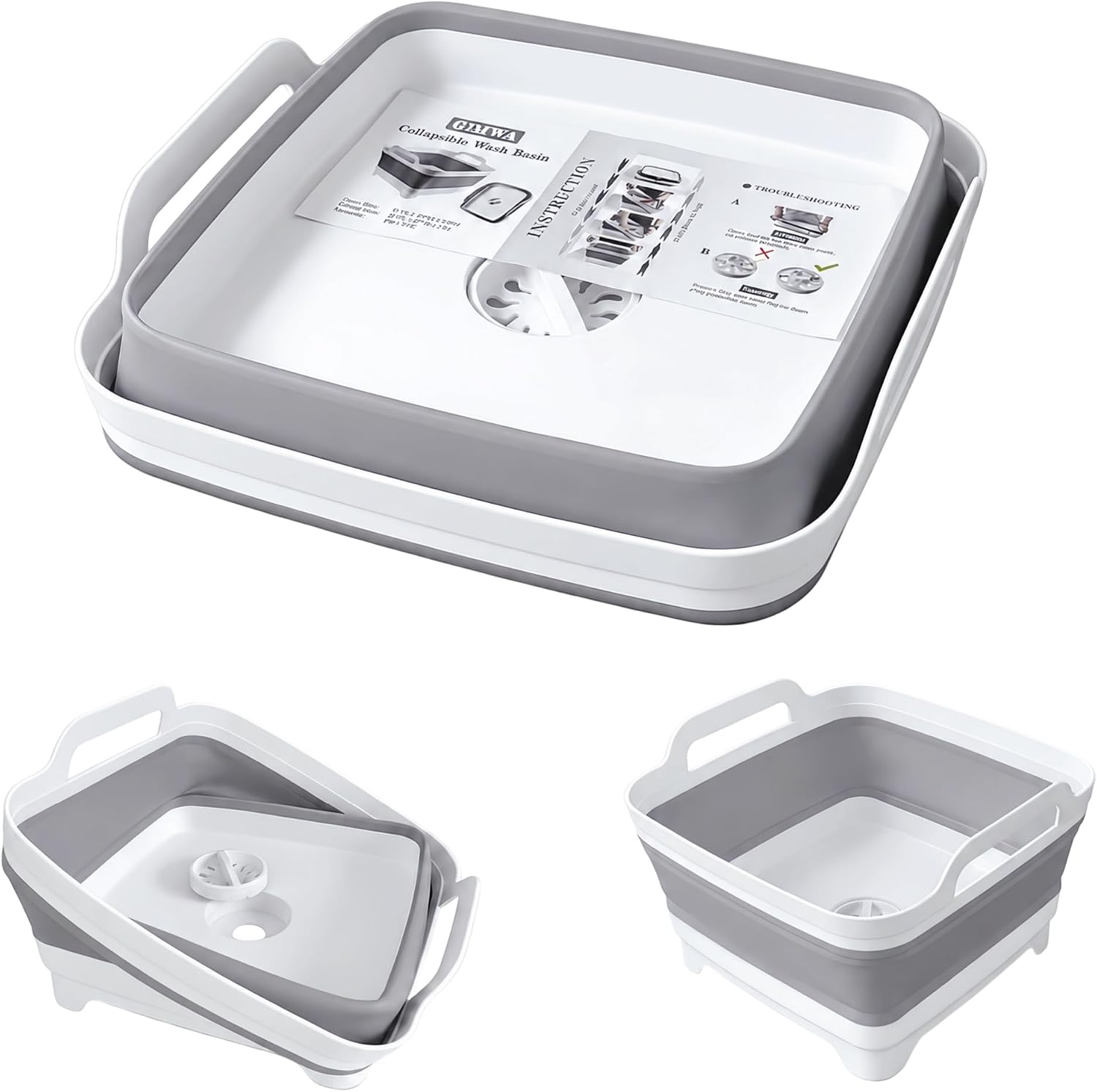 GIMWA 2.4Gal Collapsible Dish Basin with Drain Plug, Baby Bottle Wash Basin