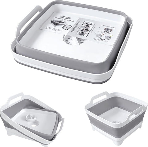 GIMWA 2.4Gal Collapsible Dish Basin with Drain Plug, Baby Bottle Wash Basin
