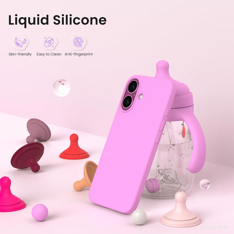 ORNARTO for iPhone 16 Case 6.1", Slim Liquid Silicone,Cherry Blossom