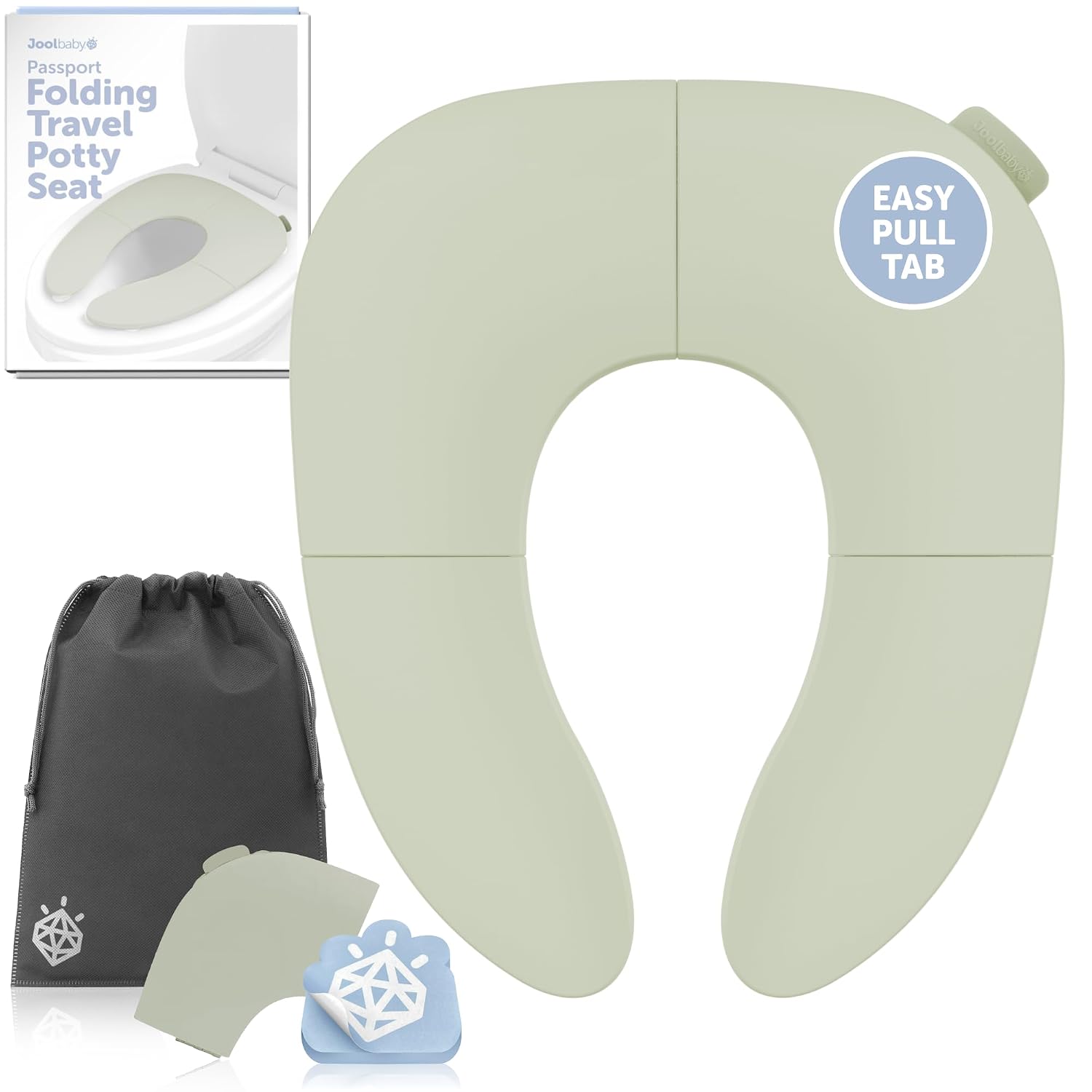 Jool Baby Folding Travel Potty Training Seat – Easy-Remove Pull Tab (Sage)