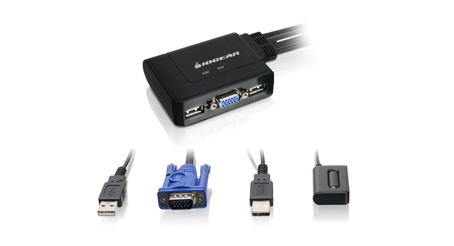 IOGEAR 2-Port USB KVM Switch with Cables and Remote