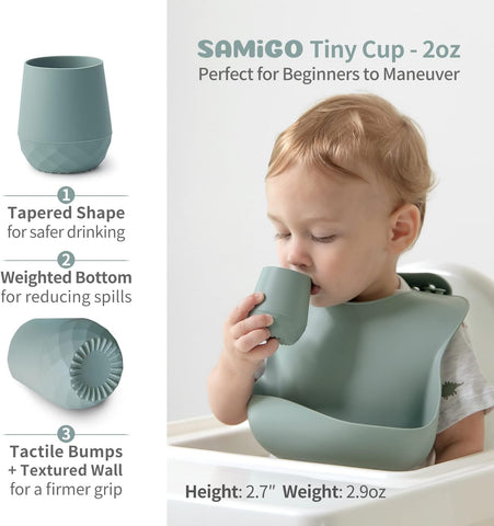 SAMiGO Silicone Baby Cups for 6-12 Months, Tiny Open Cups for Training and Water Drinking, Baby Led Weaning Supplies, 2 OZ