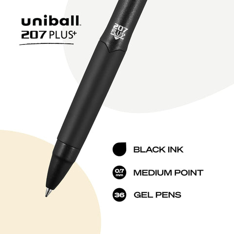 uniball™ 207 Plus+ Gel Pens, Black Ink, 0.7mm Medium Point, 36 Count | Retractable, Faster-Drying, Smooth Writing, Smear-Resistant, uni Super Ink™ Plus+