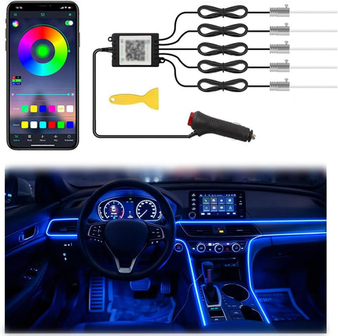 Interior Car LED Lights, 5 in 1 RGB Car Ambient Lighting Kit, APP Control
