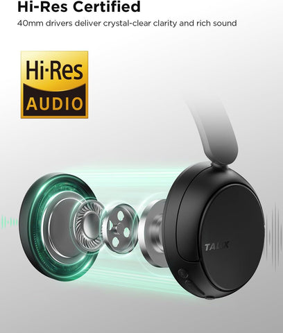 TALIX H30 Hybrid Active Noise Cancelling Headphones, 110H Playtime Hi-Res Audio Bluetooth 6.0 Wireless Over Ear ANC Headphones for Commute/Travel (Black)