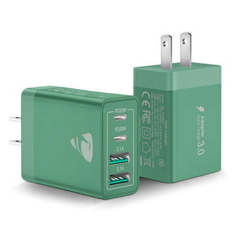 40W USB C Charger Cube, 2-Pack Wall Plug Fast Charging Block, 4-Port QC +PD Power Adapter Multiport Brick Type C Box for iPhone 16/15/14/13/12/11 Pro, XS/XR/8/7, Tablets, Cellphones Charger