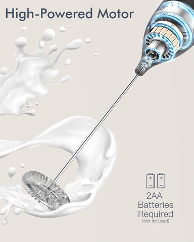 Milk Frother Handheld Battery, Electric Foam Maker Frother Wand, Drink Mixer with Stainless Steel Whisk for Coffee, Matcha, Lattes, Cappuccino Black