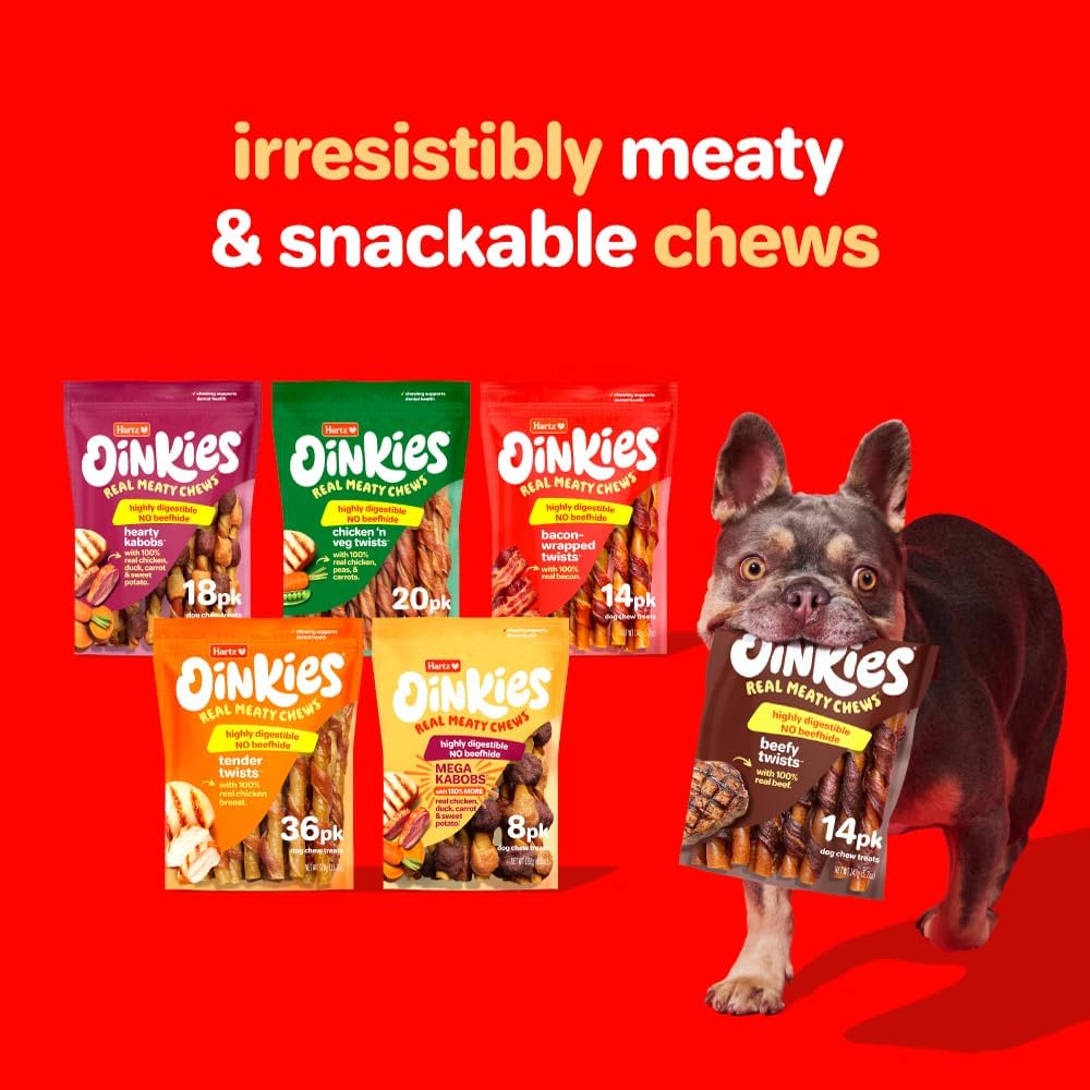 Oinkies Hearty Kabobs Rawhide‑Free Dog Treats, 18 Count