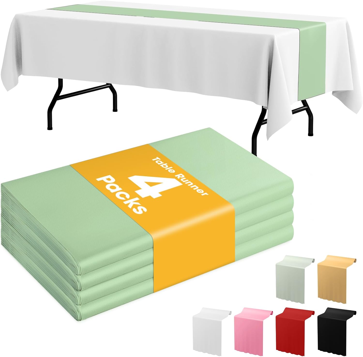 Niuara Sage Green Plastic Table Runner Decorations, Disposable, 4 Pack