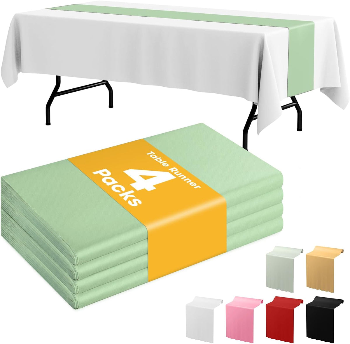 Niuara Sage Green Plastic Table Runner Decorations, Disposable, 4 Pack