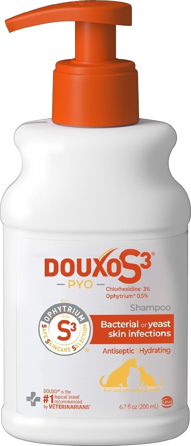Douxo S3 PYO Medicated Dog Shampoo with 3% Chlorhexidine for Dogs – Antibacterial & Antiseptic Yeast Infection Treatment For Dogs & Cats, Clinically Proven, 6.7 fl oz