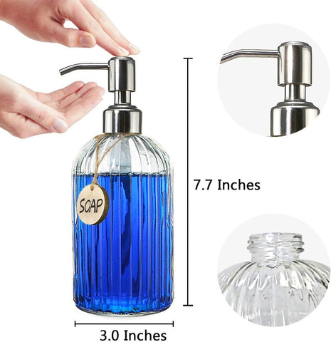 JASAI 18 Oz Clear Glass Soap Dispenser with Rust Proof Stainless Steel Pump