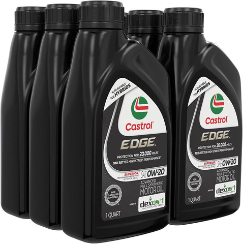 Castrol EDGE 0W-20 Advanced Full Synthetic Motor Oil, 1 Quart, Pack of 6