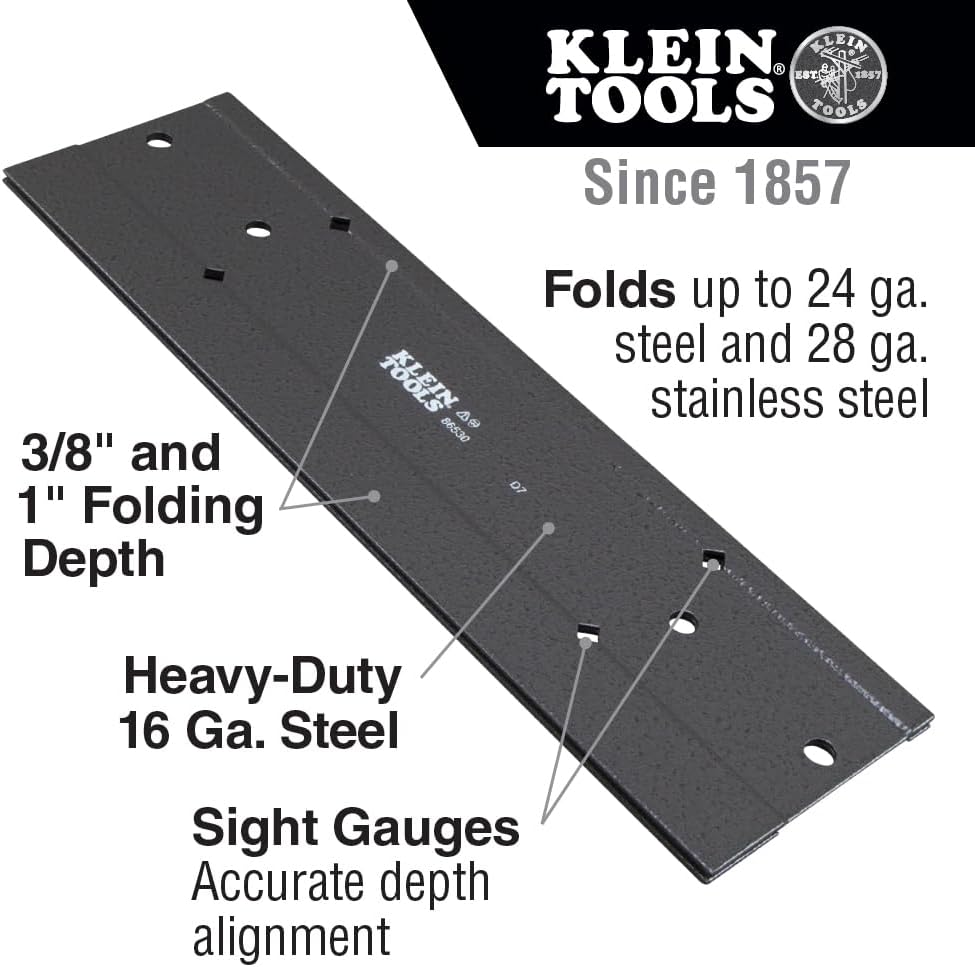 Klein Tools 86530 Metal Folding Tool for Duct Bending 12 x 3-Inch Folds Up to 24 ga CRSM and 28 ga Stainless