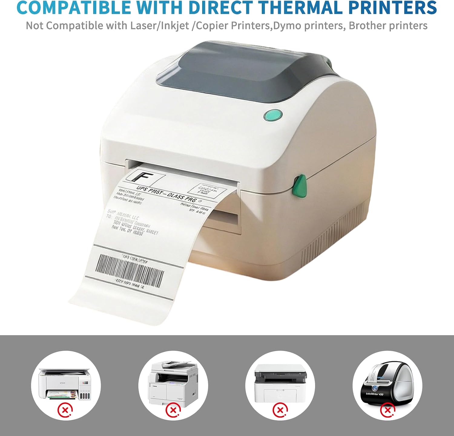 9527 Product 4x6 Direct Thermal Shipping Labels for Zebra 2844 ZP-450 ZP-500 ZP-505,Blank,450 Labels/Roll, 1" Core,Total 4 Rolls