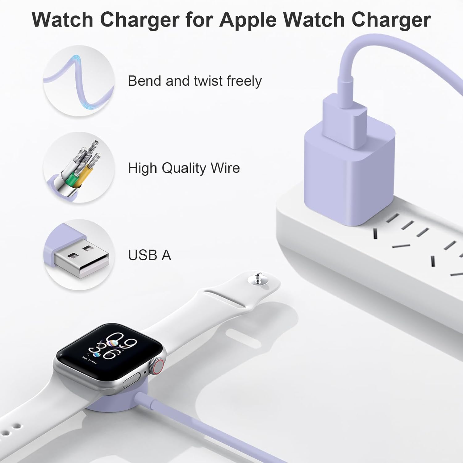 Fast Charger for Apple Watch Charger, 3.3FT USB A iWatch Charger, Purple
