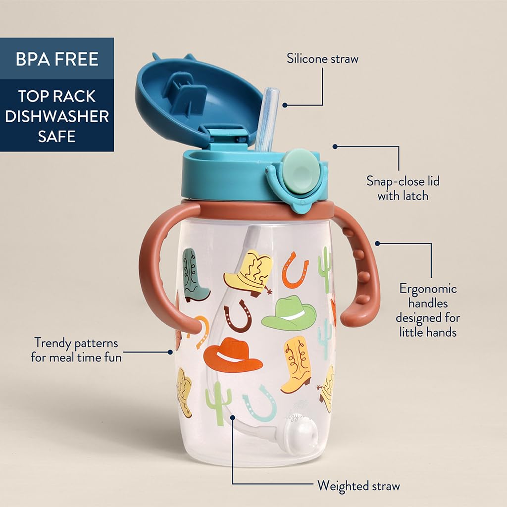 Itzy Ritzy Sippy Cup for Toddlers w/Weighted Silicone Straw 13oz (Western)