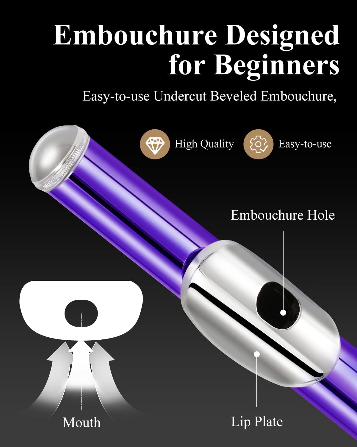 Eastar 16-Key Closed Hole C Flute Kids Beginner, Purple Full Kit, EFL-1Pu