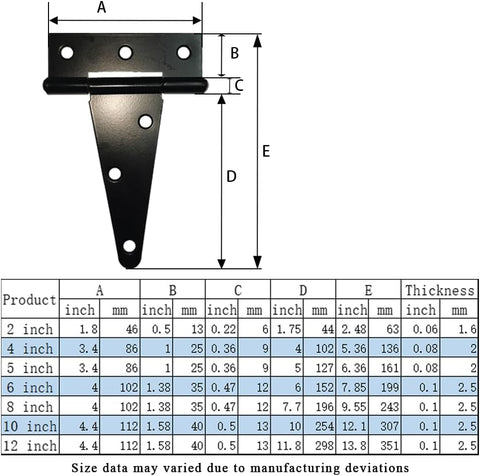 HLMOptimo Heavy Duty T Hinge, 6 pcs, 2 Inch, Black, Powder Coated Metal Alloy