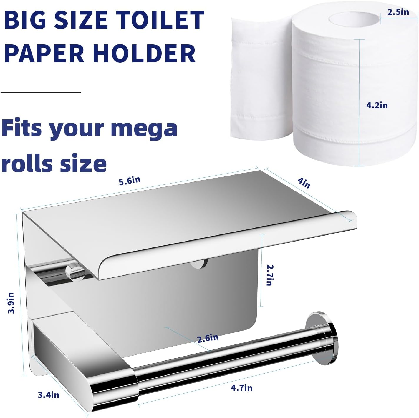 GLNLQ Chrome Toilet Paper Holder Wall Mount, Self Adhesive or Screw-in