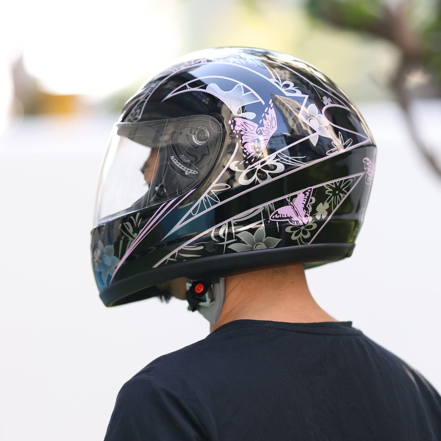 TCT-MOTORPARTS Black Butterfly Motorcycle Full Face Helmet DOT Approved