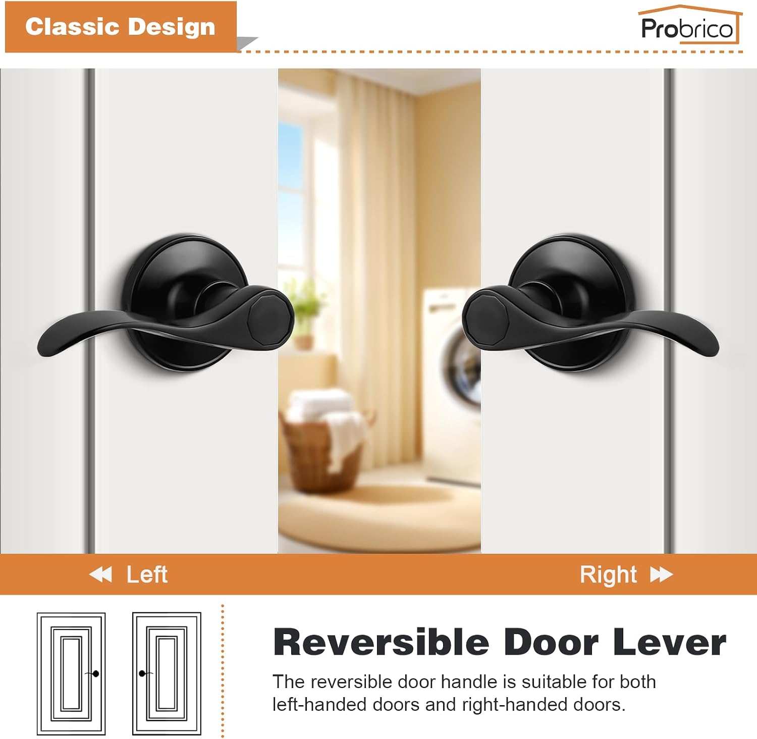 Probrico 2 Pack Passage Levers Matte Black, Keyless Interior Door Hardware Cloud Shape Contemporary Style Lockset Lever Handle