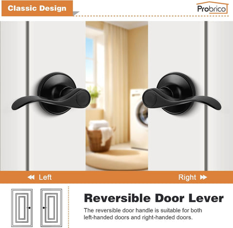 Probrico 2 Pack Passage Levers Matte Black, Keyless Interior Door Hardware Cloud Shape Contemporary Style Lockset Lever Handle