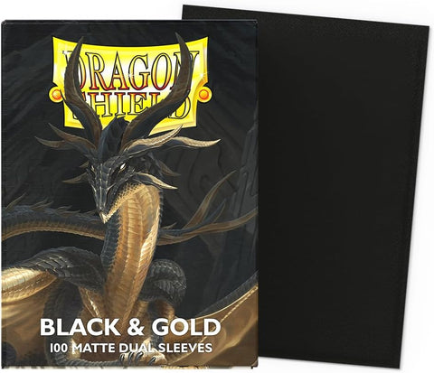 Dragon Shield | Matte Dual Standard Size Card Sleeves | 100ct - Smooth & Tough Premium TCG Sleeves - Compatible with Pokemon, One Piece, and Magic: The Gathering | Black & Gold