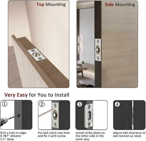 JQK Closet Door Ball Catch Hardware, Stainless Steel Catch Adjustable with Strike Plate, Brushed Satin Finish 2 Pack, HBC100-P2