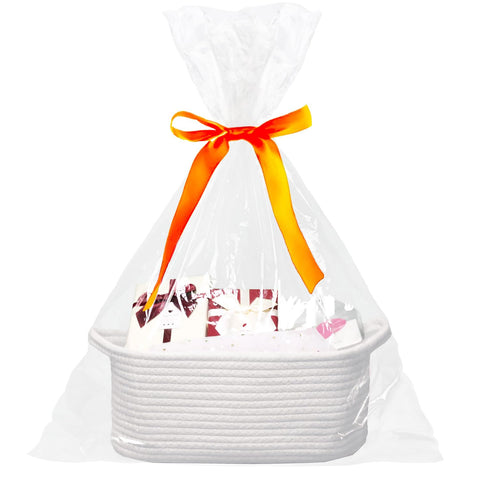 Poschnor Gift Basket for Mother's Day, with Gift Bags and Ribbons, 12X 8 X 5 Inch Empty Basket for Gifts, Small Cotton Rope Basket, White