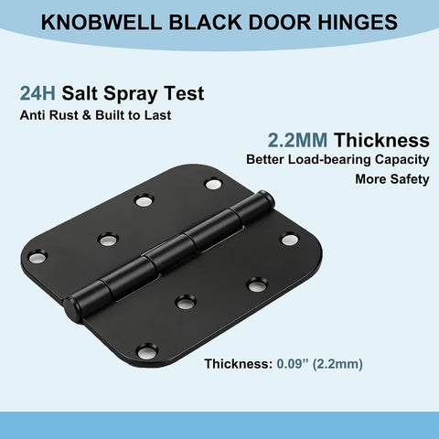 KNOBWELL Black Matte 4 Inch Door Hinges, Interior Door Hinges, 18 Pack