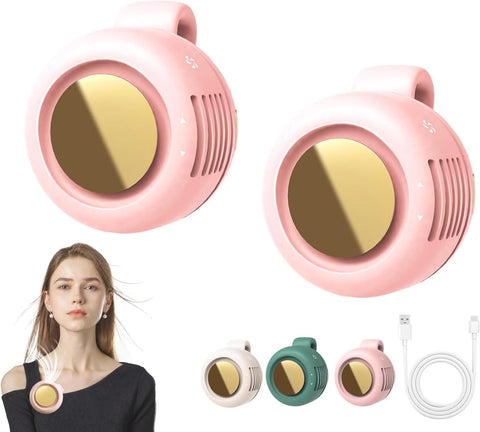 Portable Silent Mini Bladeless Fan Clip On, Small Fan Clip on for Shirt & Waist, Adjustable 3-Speed Suspended Whirlwind Fans, For Outdoor & Travel & Office, Travel Accessories, Gift (pink & pink)