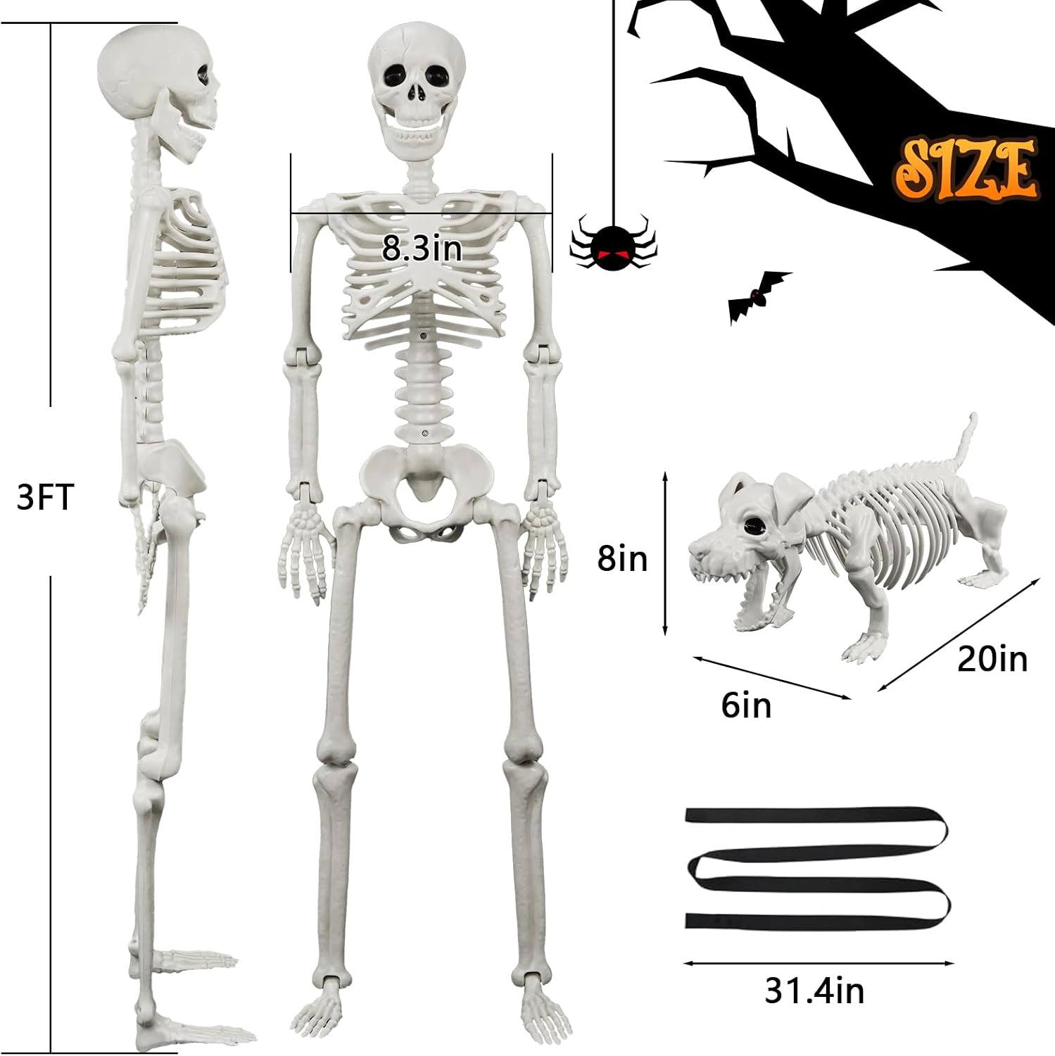 Lighted Human & Dog Skeleton Halloween Decorations Outdoor/Indoor
