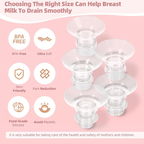 Flange Insert 13/15/17/19/21mm 10PCS Compatible with Momcozy S12 Pro/S9 Pro/S12/S9/Medela/Spectra etc Electric Breast Pump 24mm Flange/Shield, Reduce 24mm Tunnel Down to Correct Size