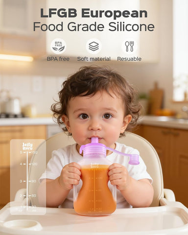 Jelly Ruru Silicone Reusable Baby Food Pouches, 5oz Squeeze Pouch, 2 Pack