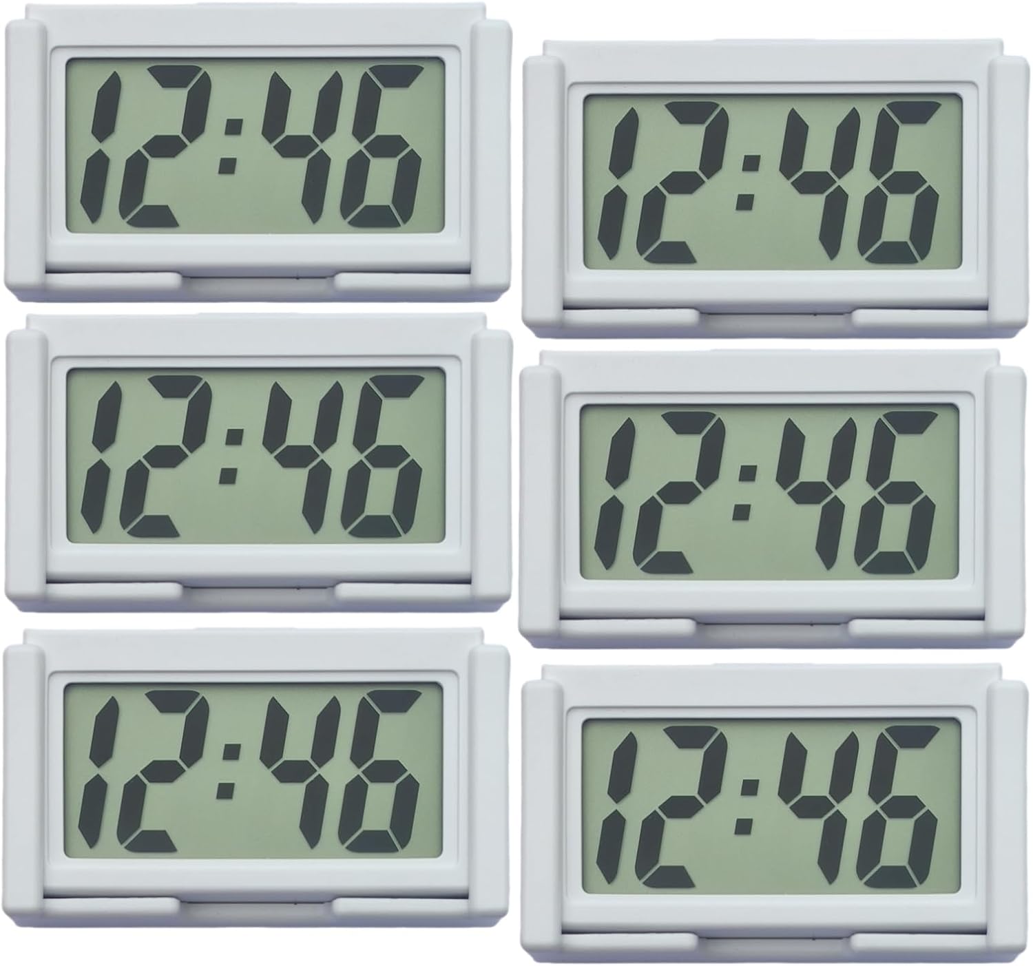 Shudyear Small Digital Clock， with Jumbo LCD Time & Day Display，Mini Automotive Small Digital Clock Battery Operated for Desktop Nightstand Pocket Car Truck Dashboard & Air Vent (6, White)