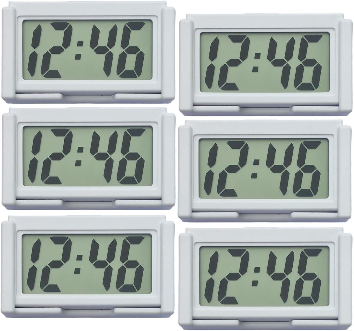 Shudyear Small Digital Clock， with Jumbo LCD Time & Day Display，Mini Automotive Small Digital Clock Battery Operated for Desktop Nightstand Pocket Car Truck Dashboard & Air Vent (6, White)