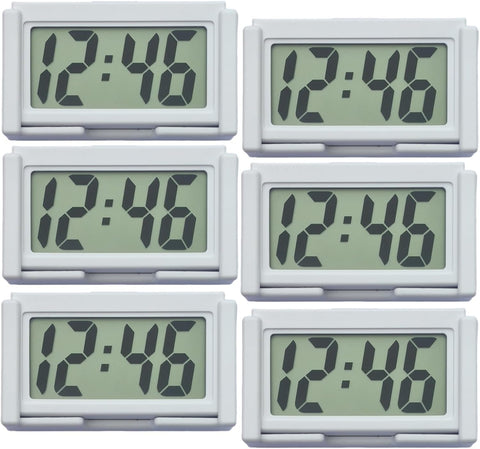 Shudyear Small Digital Clock， with Jumbo LCD Time & Day Display，Mini Automotive Small Digital Clock Battery Operated for Desktop Nightstand Pocket Car Truck Dashboard & Air Vent (6, White)