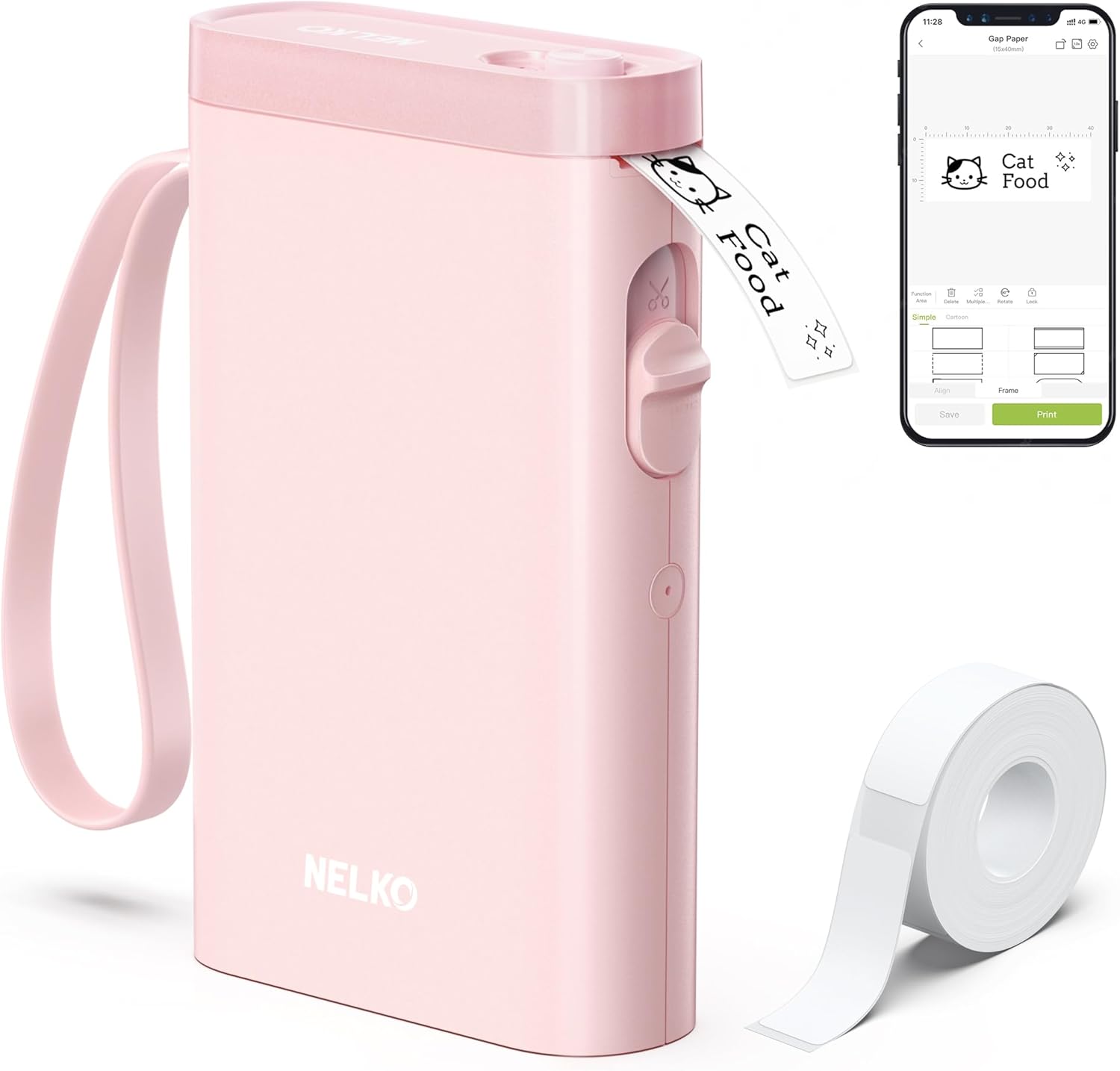Nelko P21 Label Maker Machine with Tape, Bluetooth Label Printer, Pink