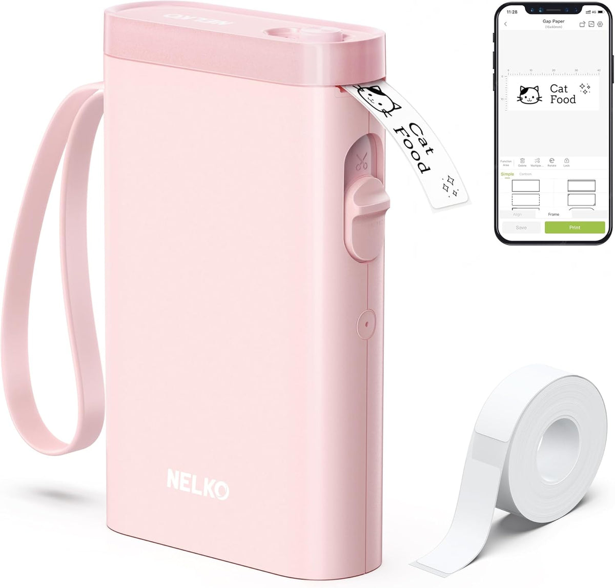 Nelko P21 Label Maker Machine with Tape, Bluetooth Label Printer, Pink