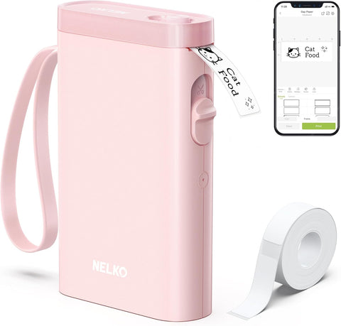 Nelko P21 Label Maker Machine with Tape, Bluetooth Label Printer, Pink