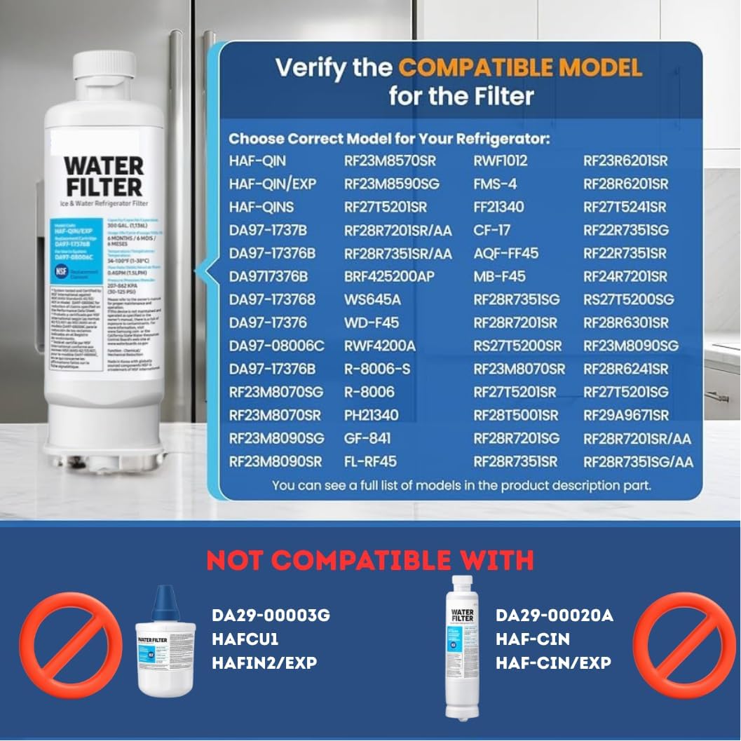 HAF-QIN/EXP DA97 Water Filter Replacement – Compatible with DA97-17376B – Carbon Block 99% Contaminant Reduction – Fresh Water & Ice – 24 Month Life 4 PACK